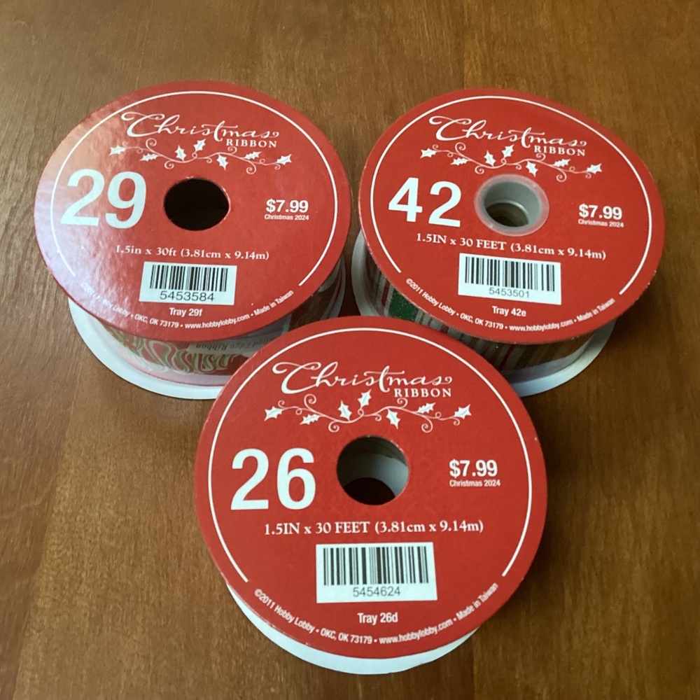 Christmas Ribbons Bundle 1.5” x 30 ft NEW (3 rolls)